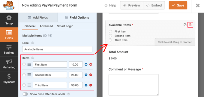 Personalizza l'elenco di più elementi Customize the Multiple Items List