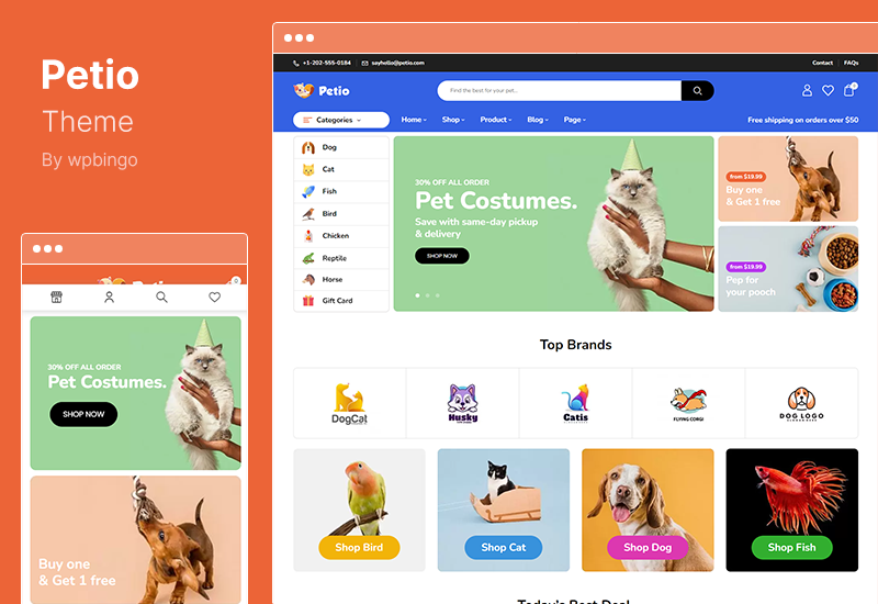 Tema Petio - Tema WordPress WooCommerce del negozio di animali