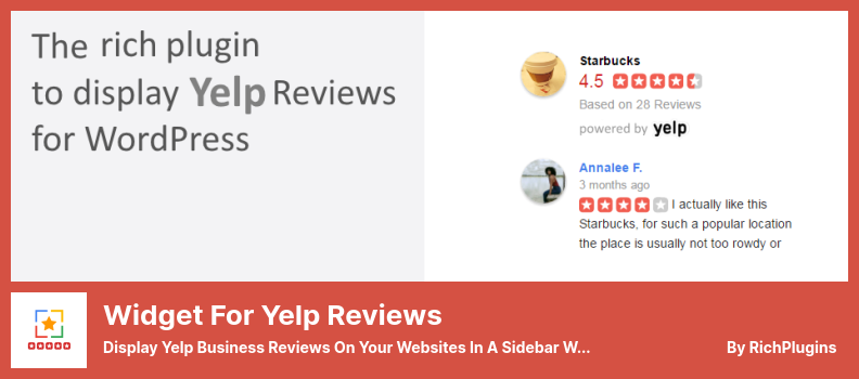 Yelp 评论插件的小部件 - 在侧边栏小部件中显示您网站上的 Yelp 商业评论。