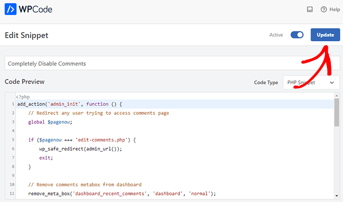 WPCode activer l'extrait WPCode activate snippet
