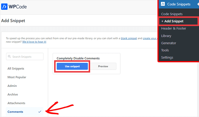 Extrait WPCode pour désactiver complètement les commentaires sur votre site WordPress WPCode snippet to completely disable comments on your WordPress site