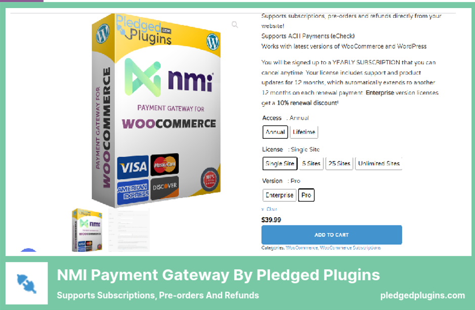 Plugin NMI Payment Gateway - Prend en charge les abonnements, les précommandes et les remboursements