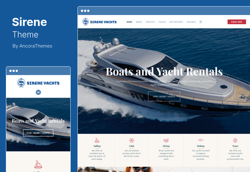 Tema Sirene - Servicii de închiriere de iahturi și închiriere de bărci Tema WordPress