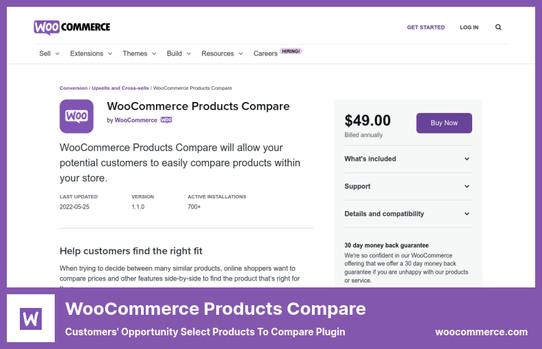 WooCommerce Products Compare Plugin - Customers' Opportunity Select Products to Compare プラグイン