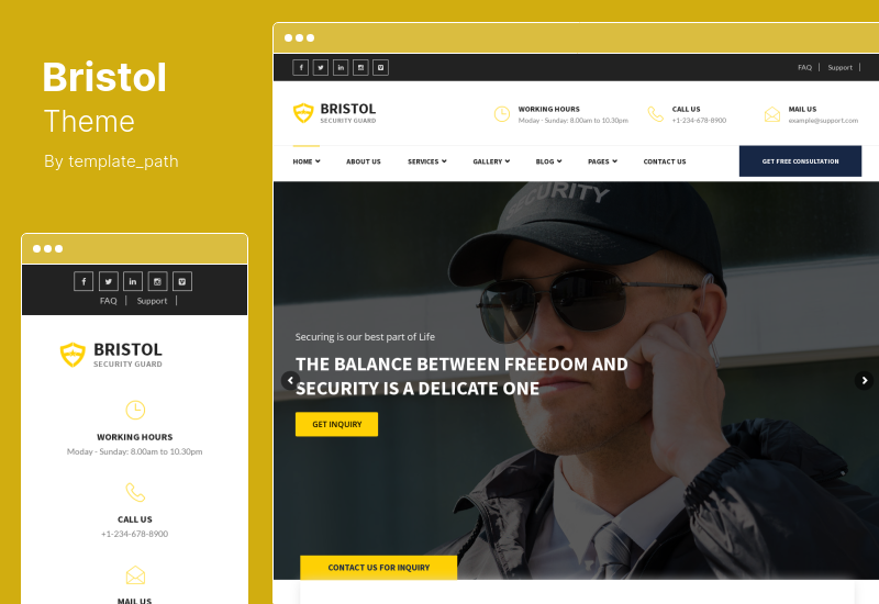 Tema Bristol - Tema WordPress de serviços de segurança e guarda