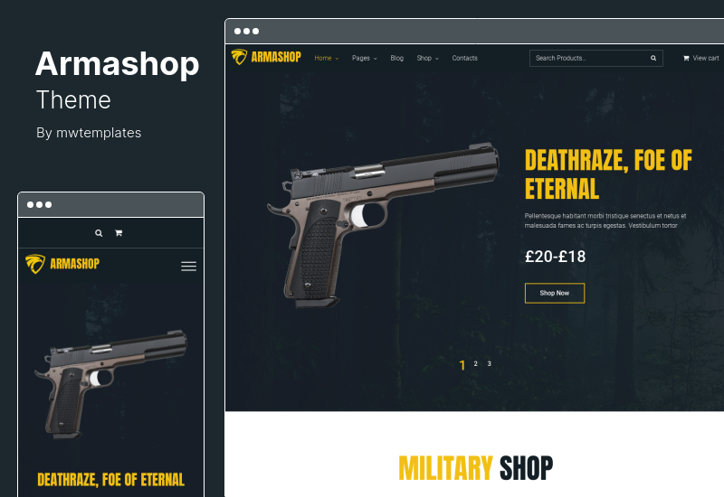 Armashop 主題 - 槍支和彈藥 WooCommerce 主題