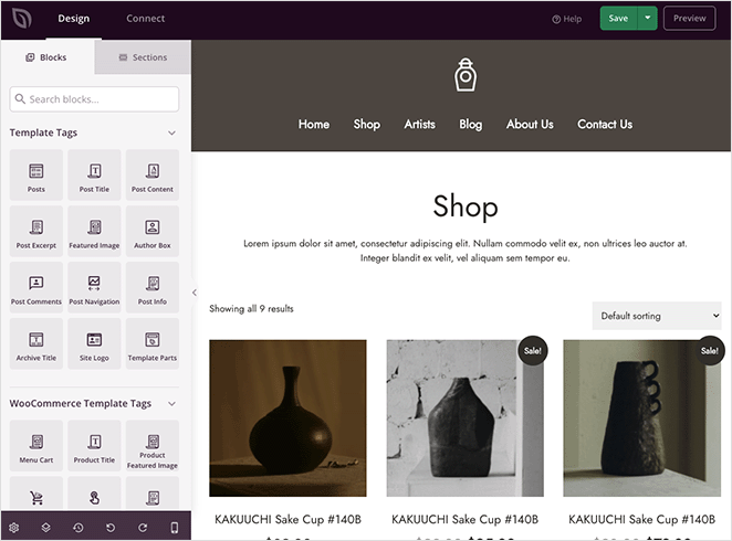 SeedProd 構建器中的 WooCommerce 商店頁面