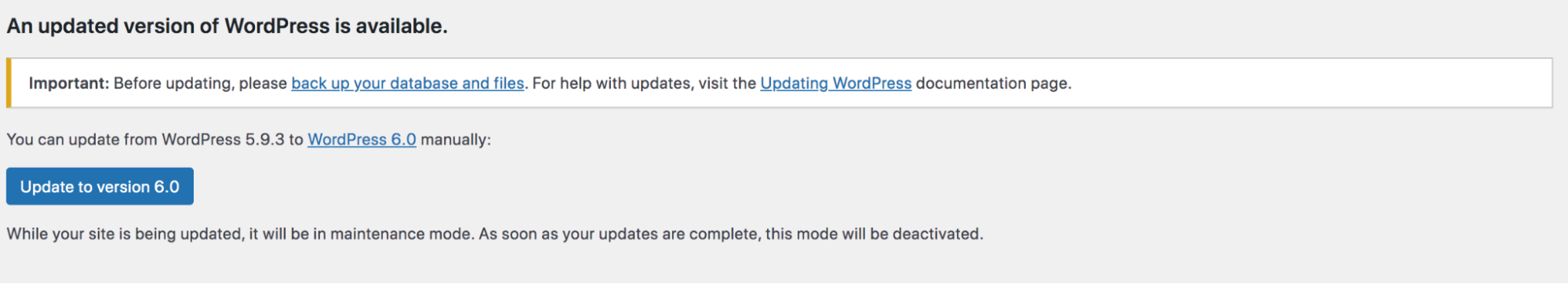 atualizando o WordPress