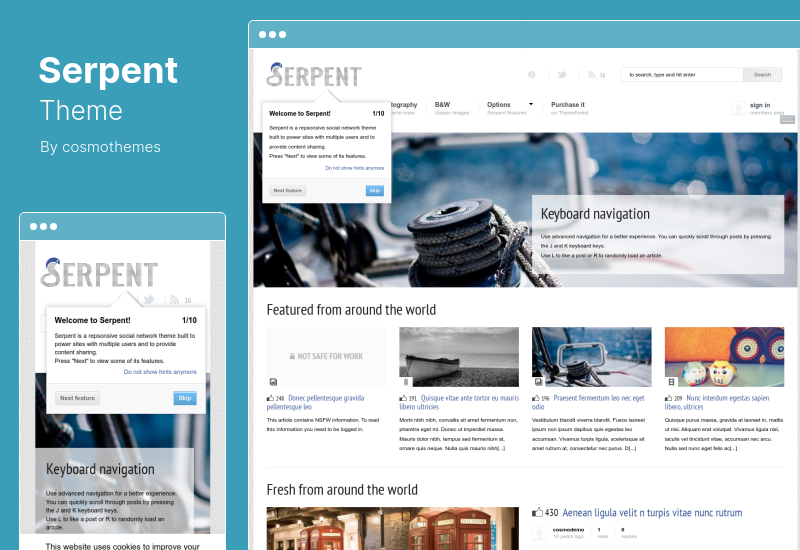 Tema Serpente - Tema WordPress de Rede Social Responsivo
