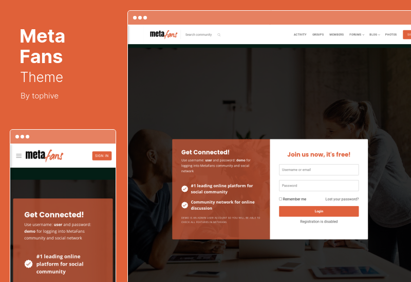 Tema MetaFans - Comunidade e rede social BuddyPress WordPress Theme