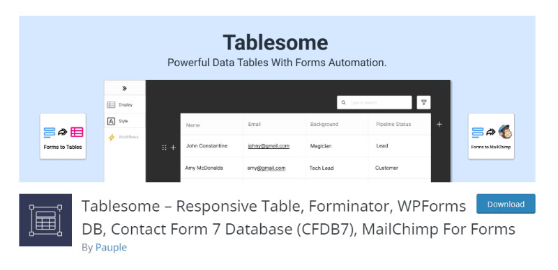 Gutenberg Blokları ile En İyi 5 WordPress Tablo Eklentisi 6 Tablesome plugin