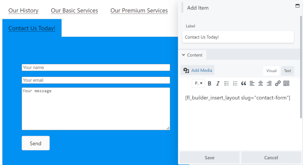 Cod scurt formularul de contact Beaver Builder.