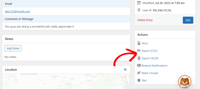 Экспорт определенной записи формы Export specific form entry