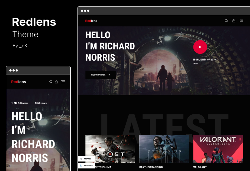 Redlens Theme - Тема WordPress для видеоблогеров и игровых стримеров