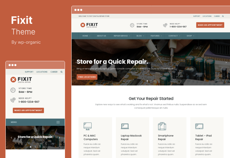 Fixit Theme - Responsives WordPress-Theme für Telefon- und Computerreparaturen
