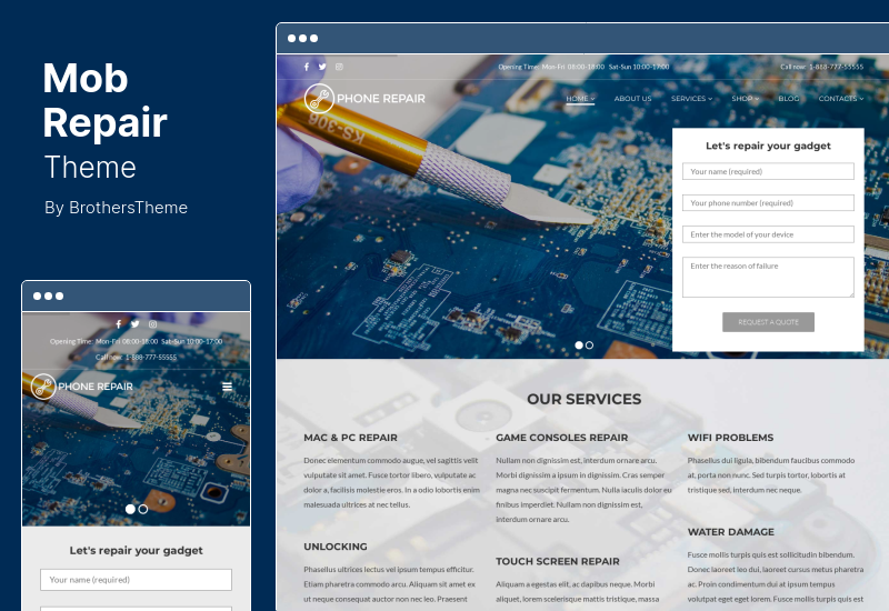 MobRepair-Theme - WordPress-Theme für Reparaturdienste für Mobiltelefone