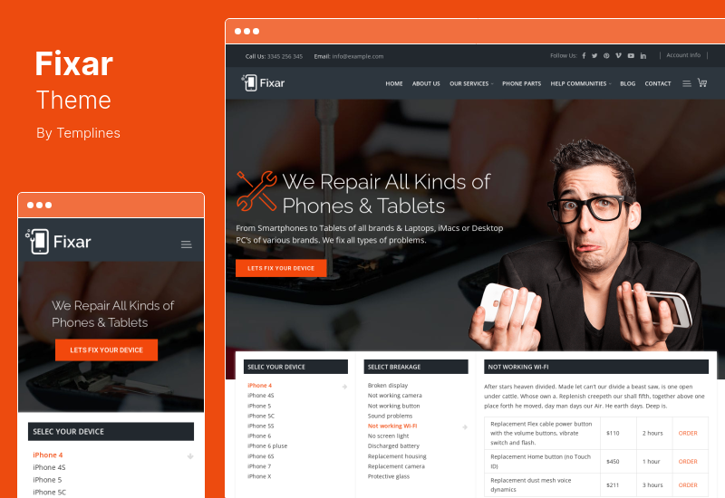 Fixar Theme - WordPress-Thema für die Reparatur von Telefonen und Computern