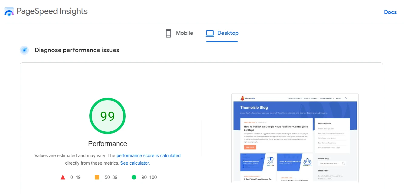 نقاط الأداء في PageSpeed Insights لمعرفة مدى سرعة موقع الويب الخاص بي