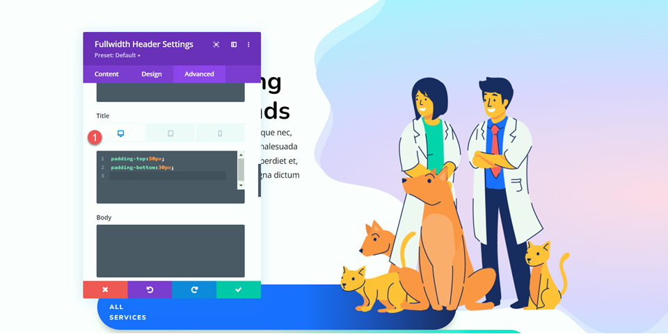 Divi Fullwidth Header Hero Abschnittstitel CSS Desktop
