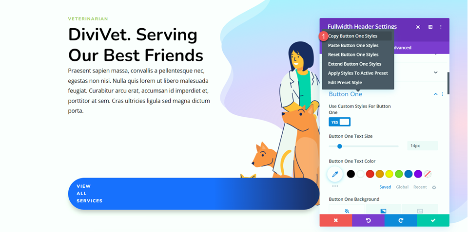 Divi Fullwidth Header Hero Abschnitt Copy Button One Styles