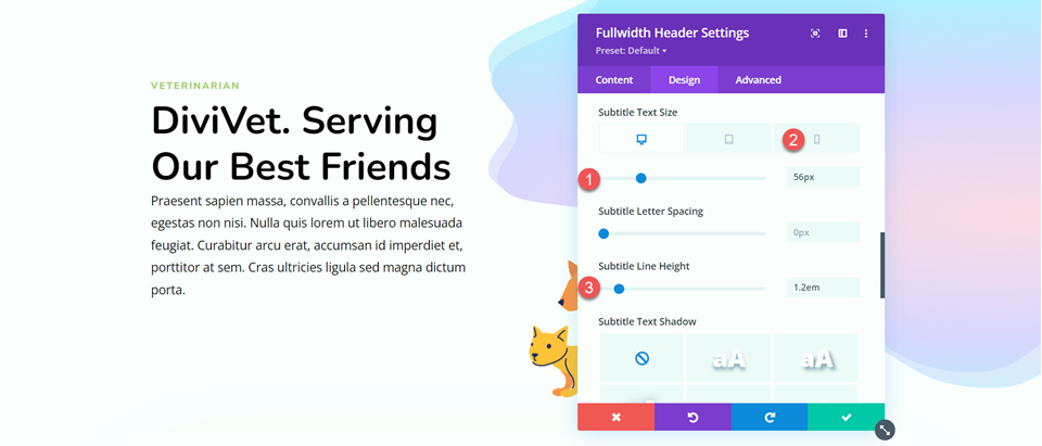 Divi Fullwidth Header Hero Abschnitt Untertitelgröße