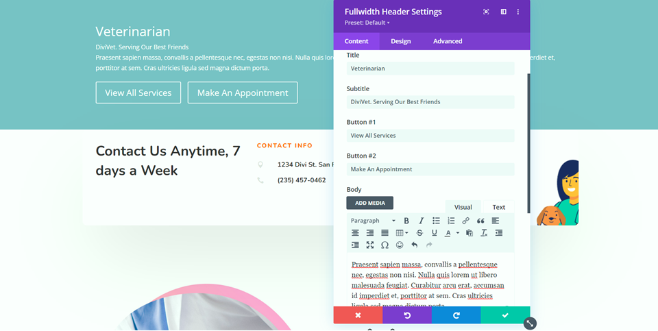 Divi Fullwidth Header Hero Abschnitt Inhalt hinzufügen