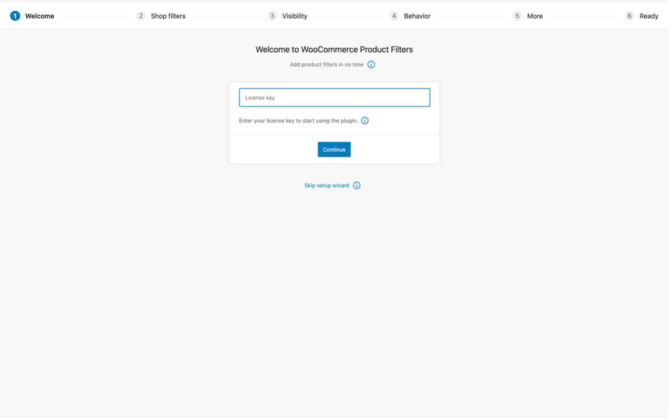 Schritt 2 – Eingabe des Produktschlüssels für WooCommerce-Produktfilter