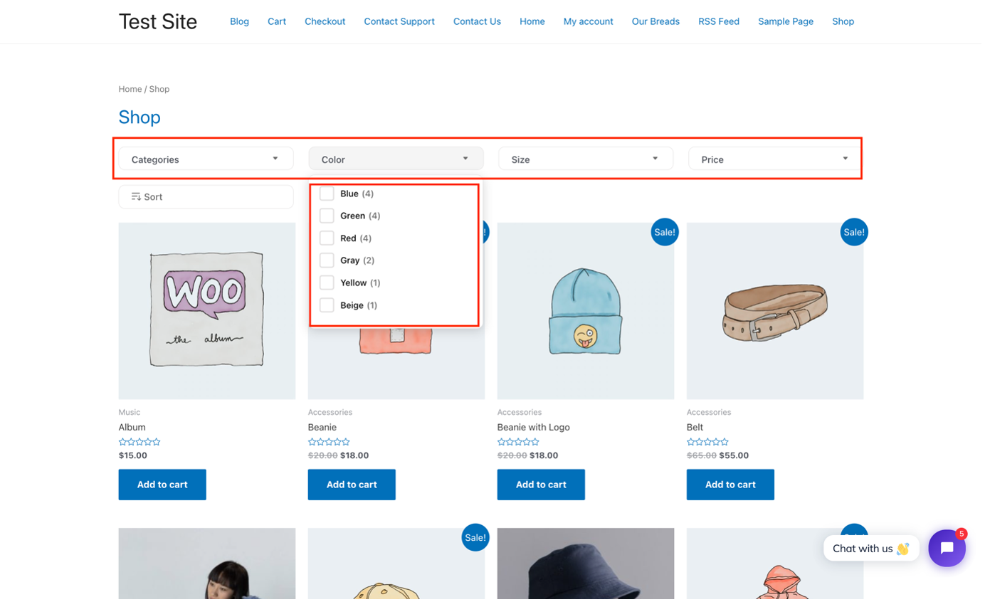 Schritt 7 – Screenshot, der den fertigen WooCommerce-Kategoriefilter im Shop zeigt