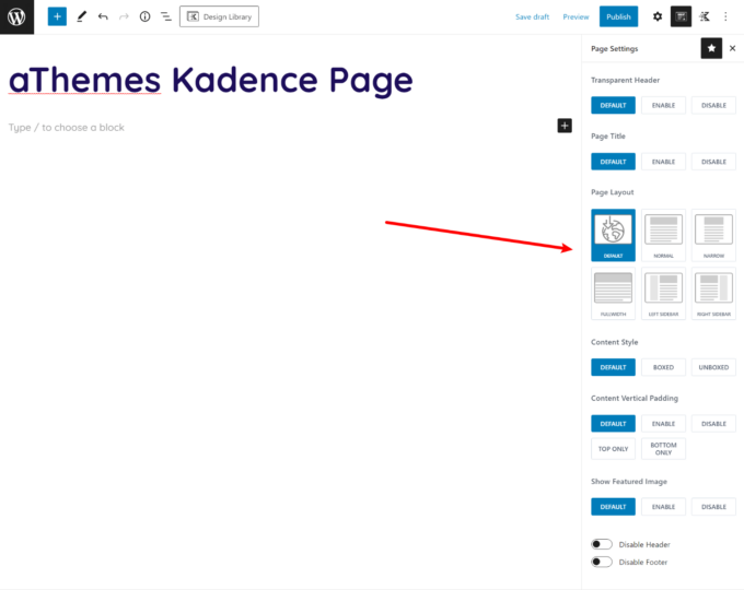 Kadence sayfa düzeyinde kontroller