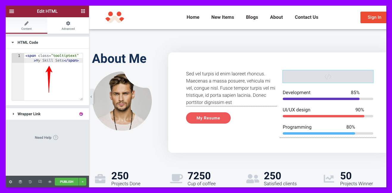 دليل كامل حول كيفية إضافة تلميح أداة في موقع Elementor 3 Type HTML code to add tooltips to your Elementor website
