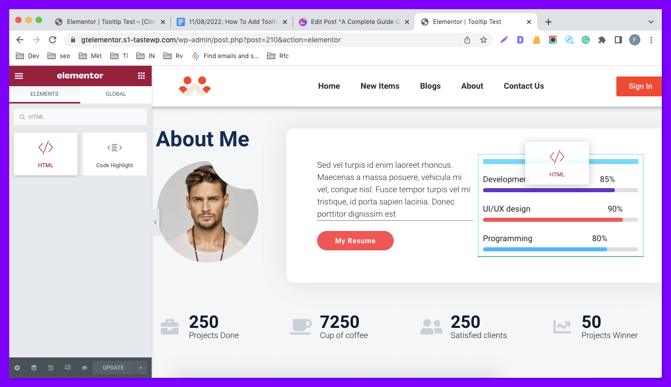 دليل كامل حول كيفية إضافة تلميح أداة في موقع Elementor 2 Add HTML widget to the elementor canvas