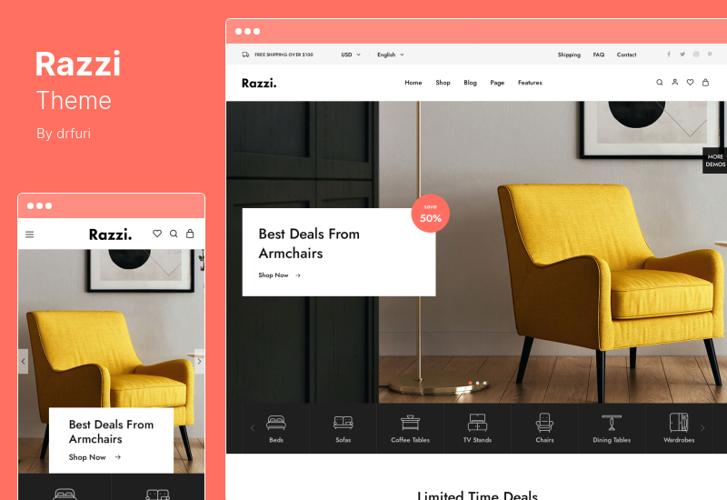 Razzi テーマ - 多目的 WooCommerce WordPress テーマ