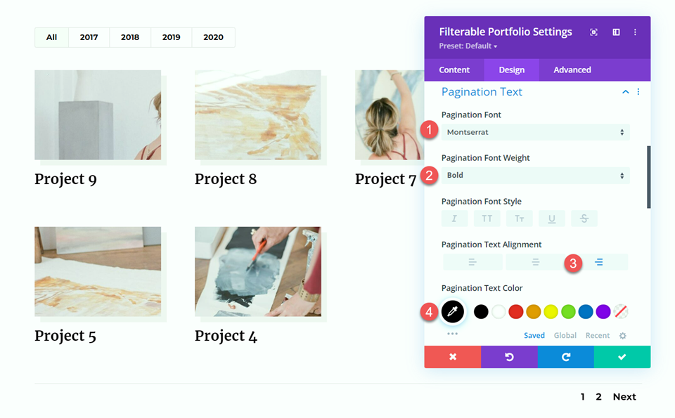 Divi Filterable Portfolio Pagination Style 1 テキスト