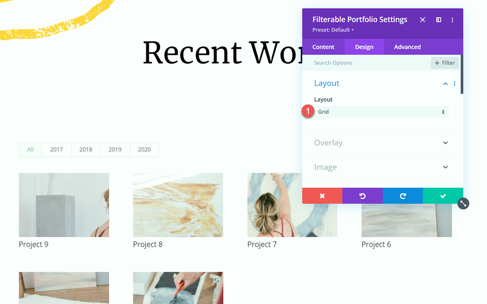 Divi フィルタリング可能なポートフォリオのページネーション レイアウト