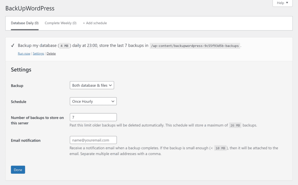 Pengaturan Jadwal BackUpWordPress