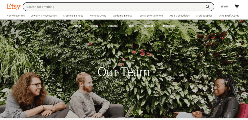 Page de l'équipe Etsy