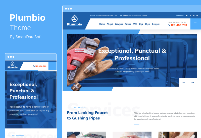 Plumbio 테마 - 배관 서비스 WordPress 테마