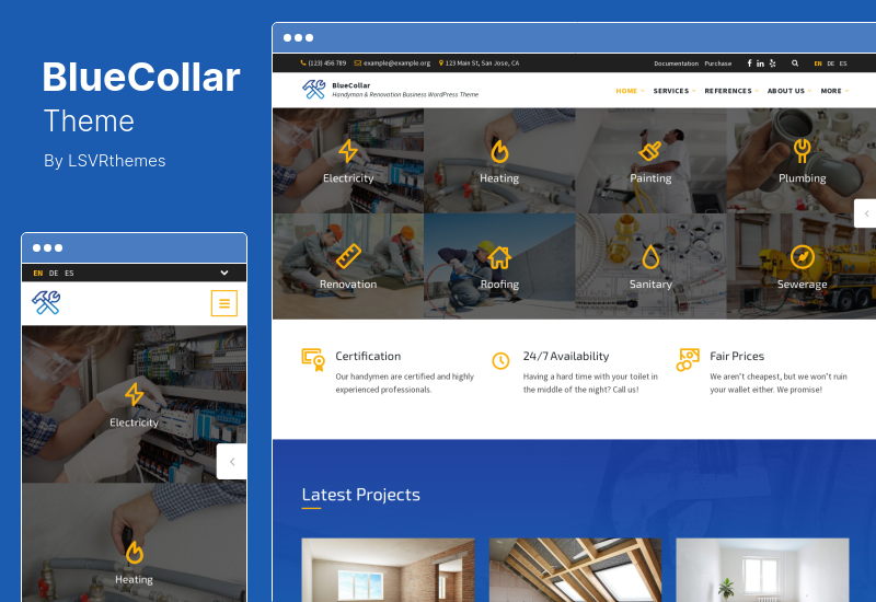 BlueCollar 테마 - Handyman Renovation Business WordPress 테마