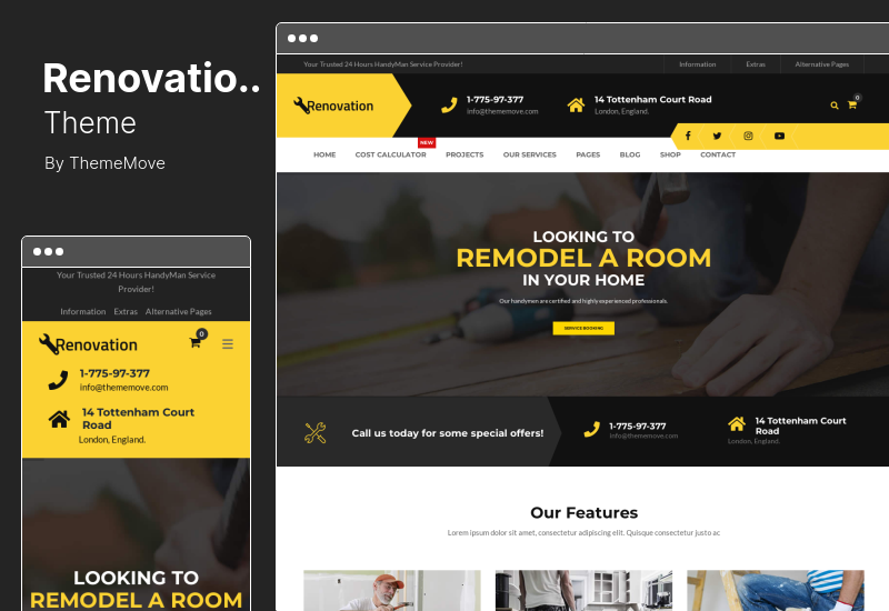 리노베이션 테마 - 수리 서비스, 주택 유지 관리 Elementor WordPress 테마