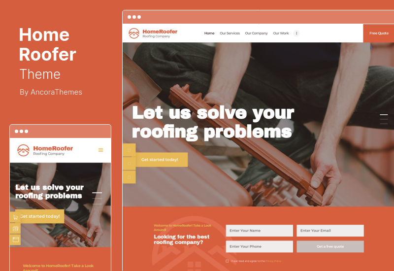 HomeRoofer 主题 - 屋顶公司服务和建筑 WordPress 主题