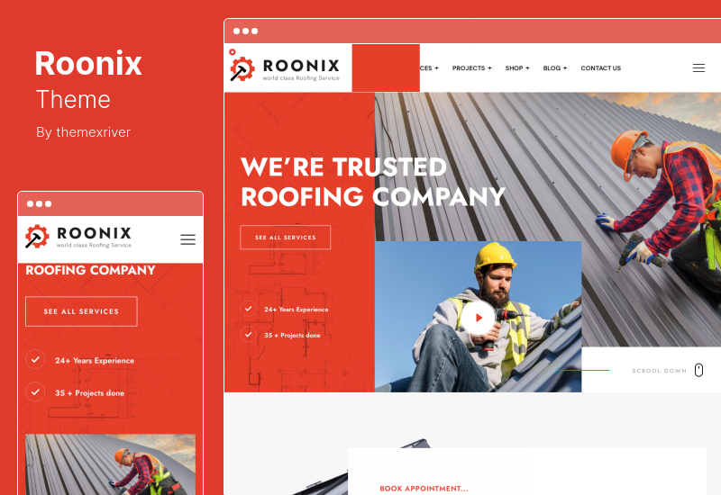 Roonix 主题 - 屋顶服务 WordPress 主题