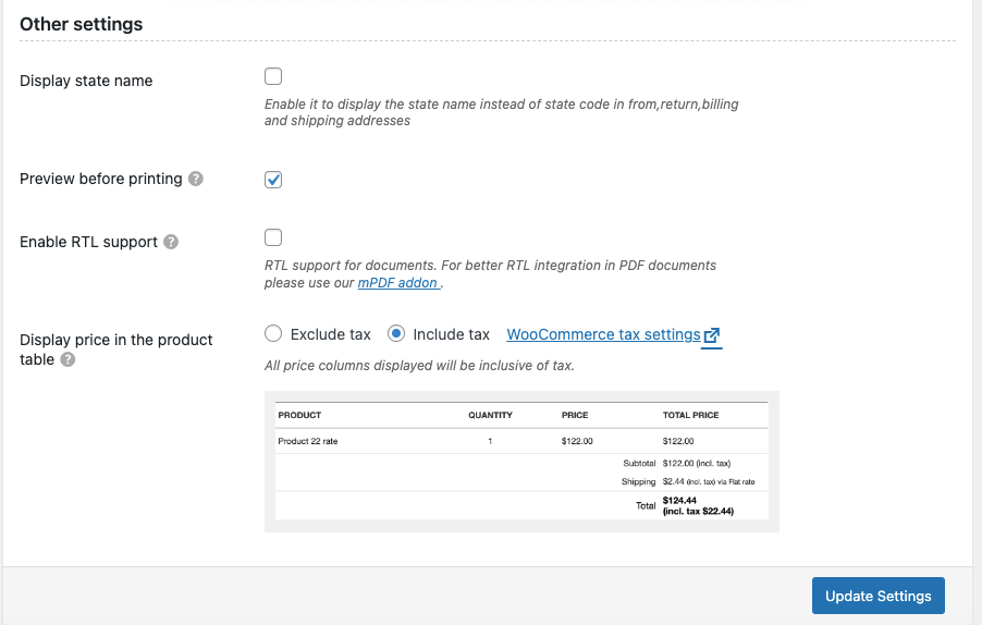 ปลั๊กอินใบแจ้งหนี้ Woocommerce PDF การตั้งค่าอื่น ๆ