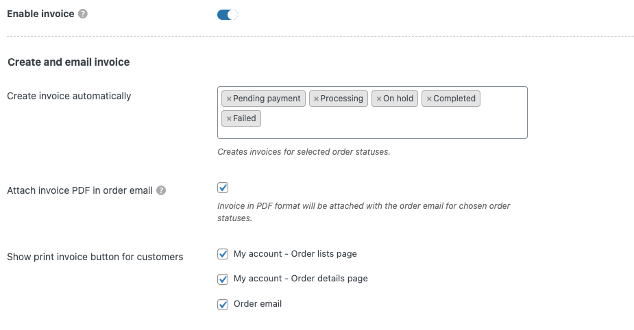 สร้างและส่งอีเมลใบแจ้งหนี้ PDF ใน woocommerce