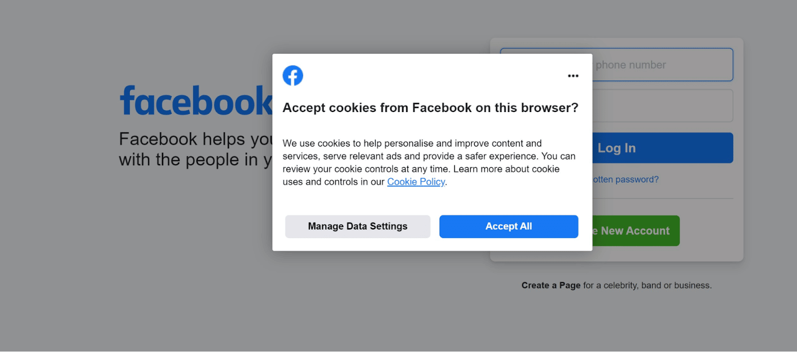 來自 Facebook 的消費者同意提示