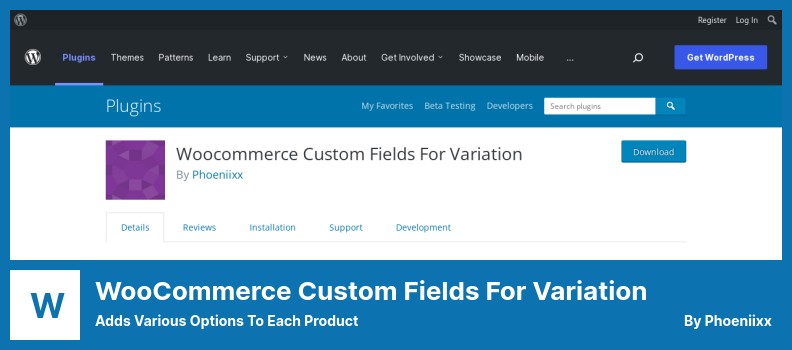 Wtyczka WooCommerce Custom Fields for Variation — dodaje różne opcje do każdego produktu