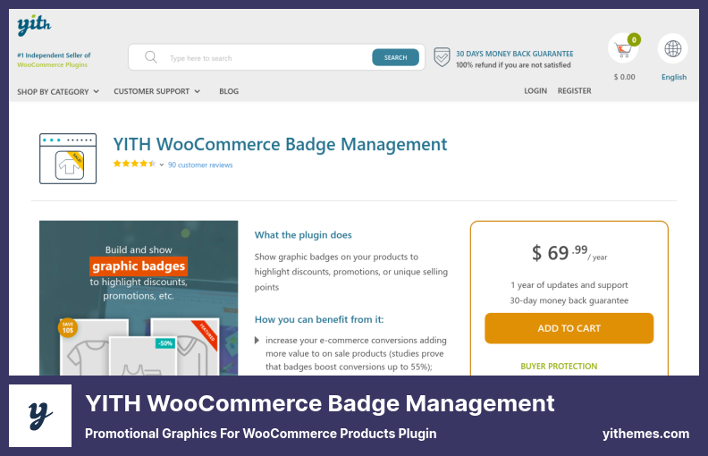 Plugin Manajemen Lencana WooCommerce YITH - Grafik Promosi untuk Plugin Produk WooCommerce