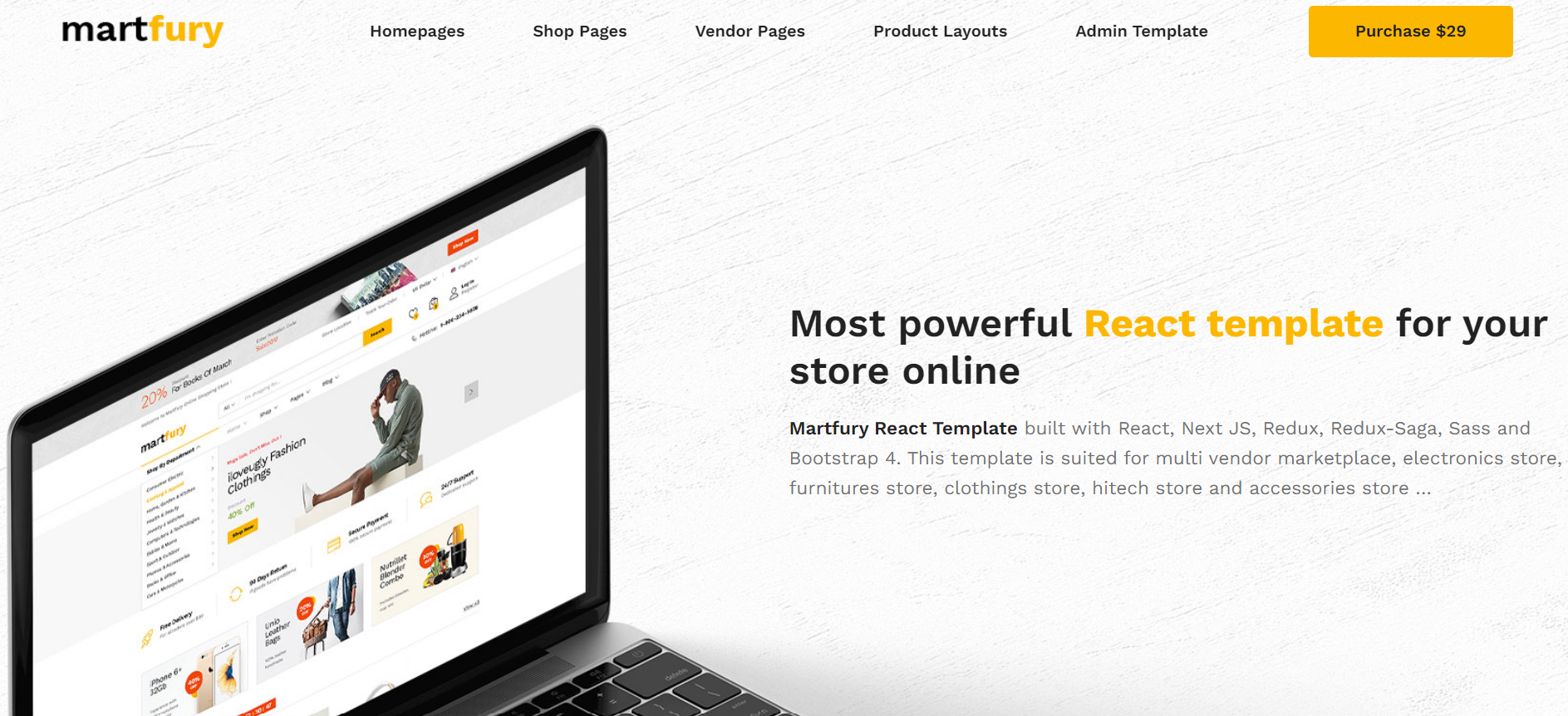 เทมเพลต wordpress อีคอมเมิร์ซแนวคิดหลายแนวคิดของ martfury