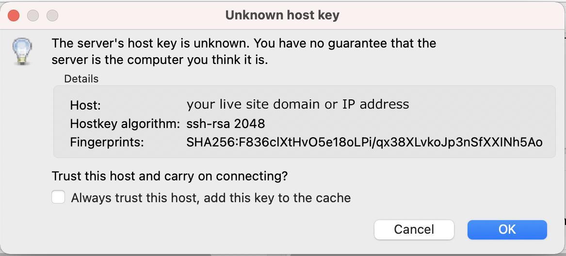 ข้อความคีย์โฮสต์ที่ไม่รู้จักใน filezilla