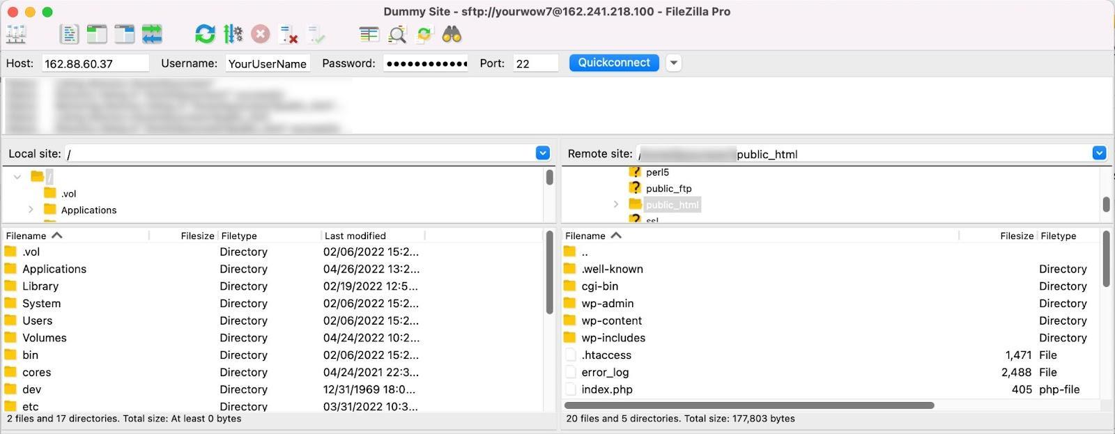 ค้นหาโฟลเดอร์ public_html ใน Filezilla