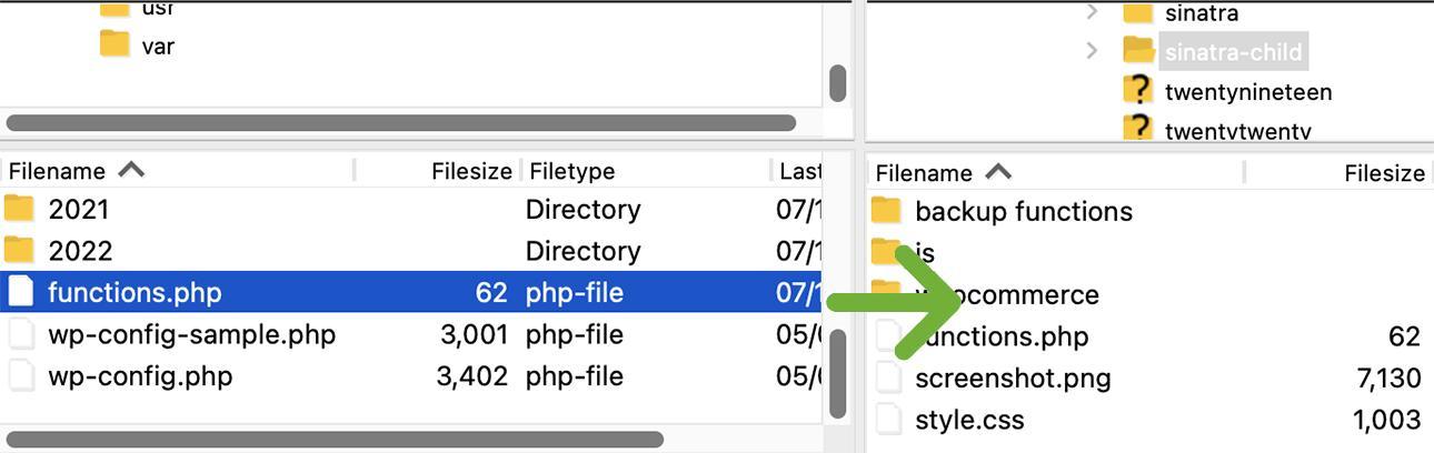 ส่งคืนไฟล์ functions.php ผ่าน ftp